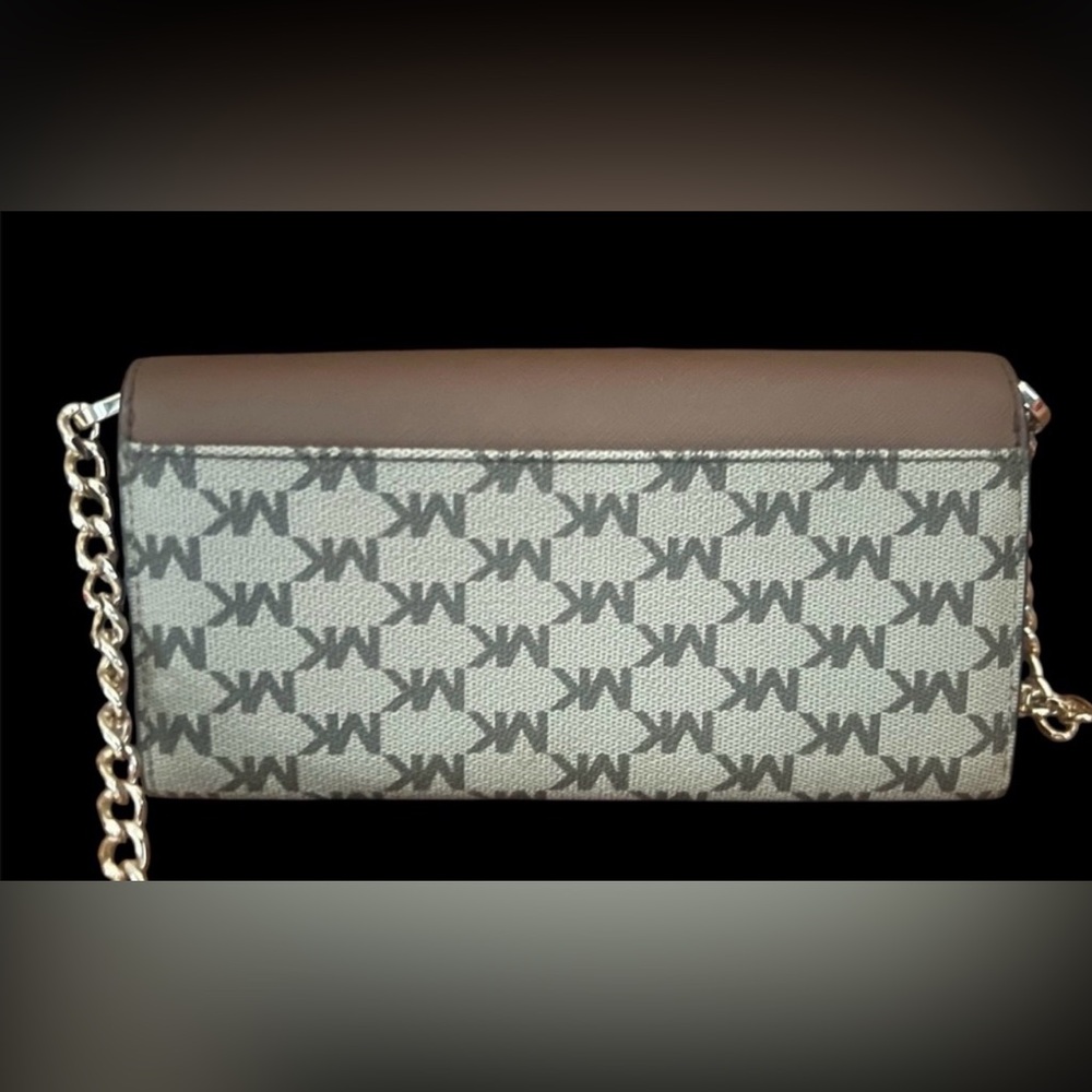 Michael Kors Brown and Gold MK Signature Convertible Wallet Crossbody - Picture 2 of 7